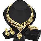 Africa Women Necklace Jewelry Set 24K Gold Plated India Dubai Nigeria Bridal Wedding Fashion Gold Jewelry Necklace Bracelet Earrings Ring 4 Piece Set