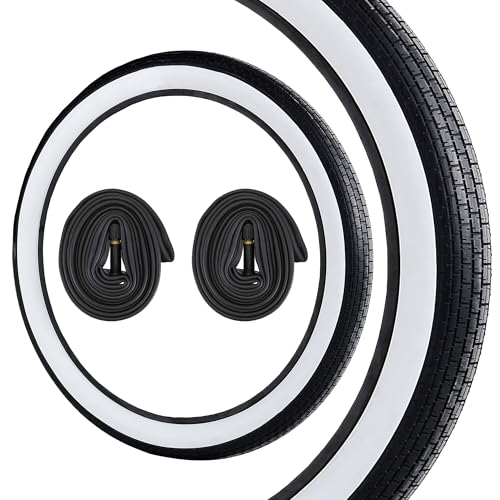 2-Pack 26” Innova Bike Tires for City, Cruiser & Electric Bikes, White Side Wall, with Inner Tube (2), 30 PSI, 26”x3”, Total of 4