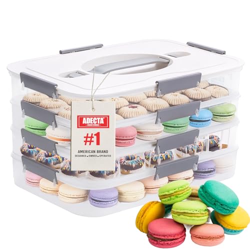 ADECTA Cookie Storage Containers with Lids, 4-Layer Stackable Cookie Storage Containers | Bpa-Free Plastic, Microwave & Freezer Safe | Baked Goods, Snacks, Baked Goods for Portable Dessert Containe