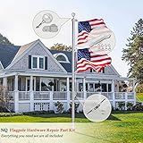 NQ Flagpole Hardware Repair Parts Kit,50 Feet Halyard Rope+3" Silver Ball+6" Zinc Alloy Cleat+4 Metal Swivel Snap Clips+Aluminum Alloy Flagpole Truck with Nylon Pulley for 1.6"-2" Flag Poles