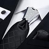 DiBanGu Silk Men Ties Black Plaid Necktie Pocket Square Cufflinks and Tie Accessories Set for Wedding Party Prom