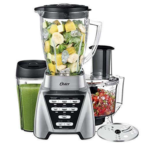 Oster Blender | Pro 1200 with Glass Jar, 24-Ounce Smoothie Cup and Food Processor Attachment, Brushed Nickel - BLSTMB-CBF-000