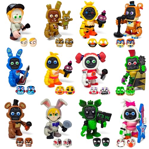 Set 12 pcs Inspired by Game Five Night at Freddys Toys | Mini Figures with Masks | FNAF Action Figure [Rockstar Bonnie, Montgomery Gator, Chica, Human Security, Radioactive Foxy etc.]