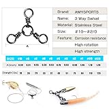 AMYSPORTS Fishing Connector Fish Swivels Tackle 3 Way Fishing Swivel Saltwater Freshwater Fishing Tackle Accessories Crossline Trolling Line Lure Connector 50 pcs 126lbs