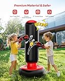 QPAU Kids Punching Bag Toy with Boxing Gloves, 66 Inch Larger Stable Kids Inflatable Boxing Bag Set, Gifts for Boys & Girls Age 6-12, for Practicing Karate, Taekwondo, MMA (Black&Red)