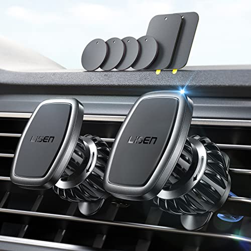 LISEN 2 Pack Magnet for Phone Car Mount Magnetic Phone Holder for Your Car Vent 6 Military Magnets Vent Cell Phone Holder Mount for Car Plate Fit All iPhone 16/15/14/13 Pro Max Plus Samsung S25