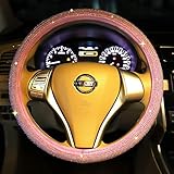 Carwales Car Steering Wheel Cover Pink for Women Girls Cute Bling Accessories 15 Inch Universal Colorful Crystal Rhinestone Diamond Rainbow Anti-Slip Wheel Protector