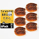 GrowByCoco Pack of 6 Tawashi 100% Natural Coconut Coir Fiber Brush, Ideal for Vegetable and Fruit Scrub, Kitchen Cleaning Needs, Kamenoko Japanese Design