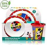 Disney Classic Mickey Baby Toddler Utensil Dinnerware Dish Feeding Set Gift Box including Break Resistant Bowl, Dish Plate, Tumbler Cups - Safe BPA free, Easy to Clean, Perfect Gifts for Kids