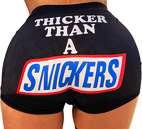 Pink Lemonade LA Snack Shorts - High Waisted Booty Shorts Stretchy Biker Shorts for Women Sexy Candy Shorts (Thicker Than A Snicker Parody, 3X-Large)