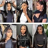 MUNONG Straight Lace Front Wigs Human Hair 13x6 HD Transparent Lace Front Wigs for Women Human Hair Pre Plucked With Baby Hair 200% Density Glueless Natural Color 22inch