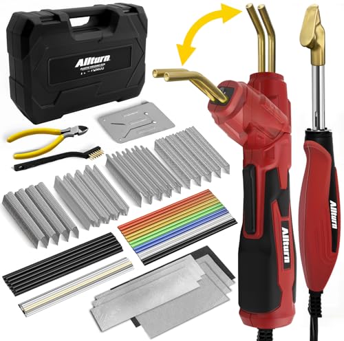 Allturn Plastic Welder 2 in 1,Plastic Welding Kit Car Bumper Repair Kit,4 Types of Plastic Welding Staples,Plastic Welding Rods Consumables Kit,RED.