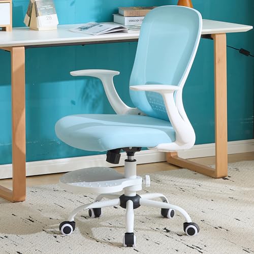 SOLLATI Kids Desk Chair Ergonomic Study Chair Swivel Mesh Desk Chair with Adjustable Arm Height Footrest Wheel Computer Home Office Chair for Children Boys Girls Students Bedroom School Age 5-13 Blue