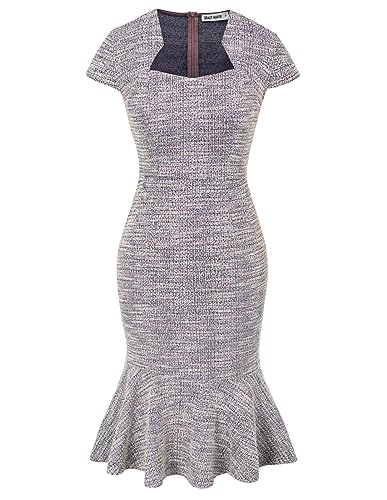 GRACE KARIN Womens Elegant Ruffle Hem Dress Tweed Fishtail Midi Dress for Cocktail Birthday