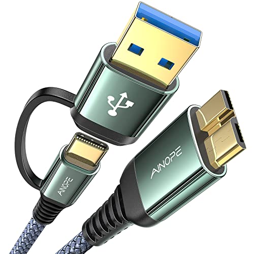 AINOPE Hard Drive Cable, Sturdy Nylon Braided External Hard Drive Cable 10Gbps Micro B to USB A/C Compatible with Seagate WD Toshiba Westgate, MacBook Air M2 Pro, Camera, 3.3FT/1m