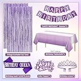 Purple Birthday Decorations, Purple Party Decorations, Pink and Purple Balloons Happy Birthday Banner Birthday Sash and Crown Tablecloth Fringe Curtain Paper Pom Poms for Kids Women Girls Bday Decor