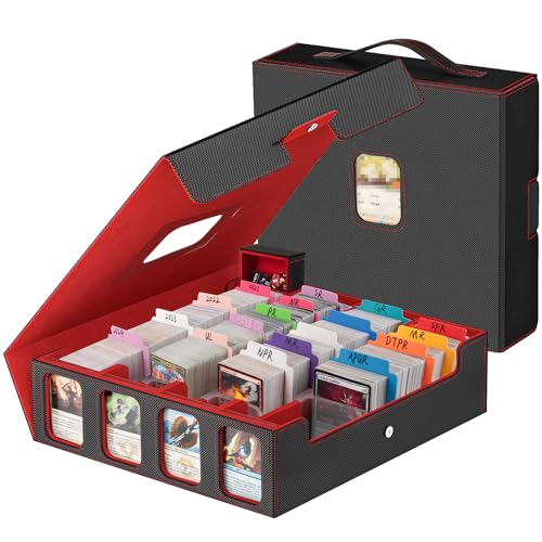 Gomyrod Card Storage Box 3200+ MTG Deck Box with 30 Colorful Divider, Commander Trading Card Cases with Portable Handle & Viewing Windows Fits for MTG/TCG/Magic Cards (Black & Red)