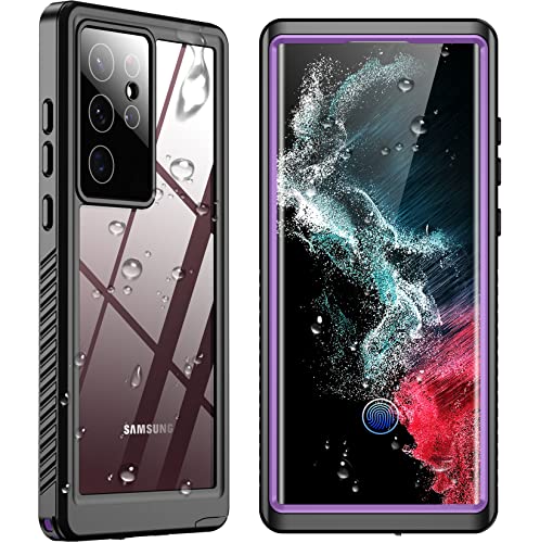 SPIDERCASE Designed for Samsung Galaxy S22 Ultra Case, Waterproof Built-in Screen Protector Full Protection Heavy Duty Shockproof Case, Purple/Clear