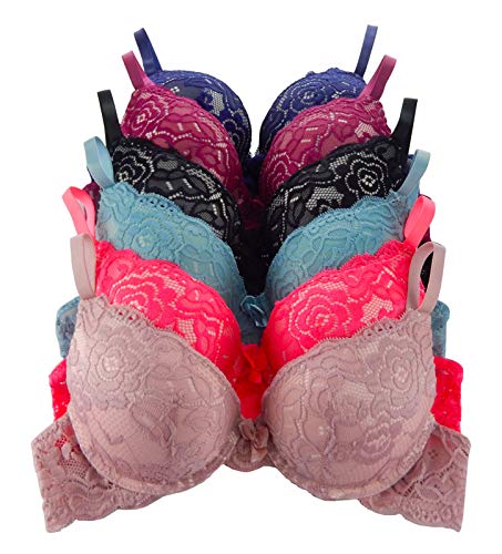 Iheyi 6 pcs Max Lift Power Wired Add 2 Cup Sizes T-Shirt Double Push Up Bra 32B
