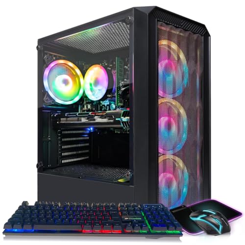 STGAubron Gaming PC Desktop, Radeon RX 580 16G, AMD Ryzen 5 2600 up to 3.9GHz, 16G DDR4, 512G SSD, 600M WiFi, BT 5.0, RGB Fan x 4, Windows 11 Home