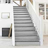 PURE ERA Bullnose Carpet Stair Treads Set Tape Free Non-Slip Indoor Stair Protectors Pet Friendly Rugs Covers Soft Skid Resistant Washable Reusable 9.5" x 30"(14 Pieces,Gray)