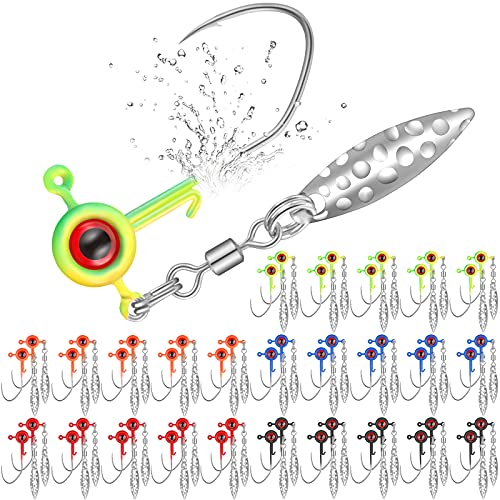 50 Pieces Crappie Jig Heads Kit, Fishing Jig Head Hook Fishing Lure Jig Head with Eye Ball 1/16 OZ Head Jig Hook Lure with Spinner Blade Outdoor Fishing Tackle for Saltwater Freshwater Fishing