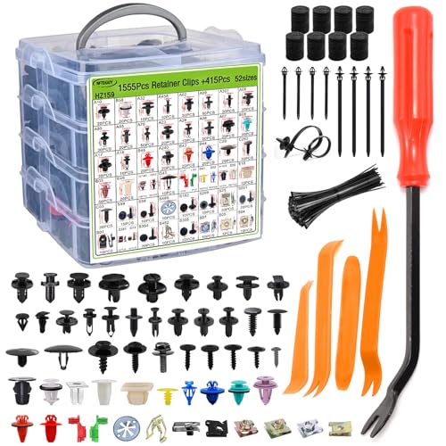 1970Pcs Automotive Push Retainer Clips Body Fasteners Clips 52 Most Popular Sizes Plastic Fasteners Kit Fender Rivet Clips Nylon Auto Push Pin Rivets for Toyota Ford Honda Fits Most Vehicle Brands