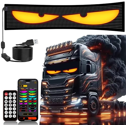 Sooguard LED Eyes for Truck Windshield, 52.4x7.6in Ojos led para Carro, DIY Programmable LED Matrix Panel, with Dual Bluetooth APP & Remote Control, for Semi-Truck/Windshield Modification