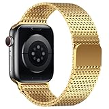 Anlinser Bands Compatible with Apple Watch Band 42mm 41mm 40mm 38mm for Women Men, Magnetic Metal Bands Stainless Steel Loop Strap with Case Designed for iWatch Series 10 9 8 7 6 5 4 3 SE, Gold