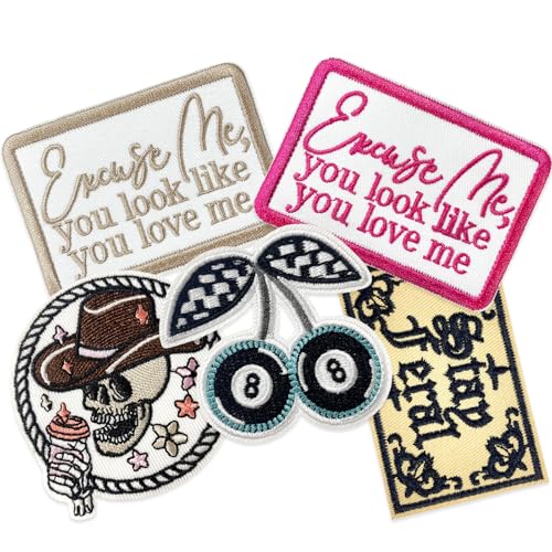 CY Embroidered Applique Iron On Patches Excuse Me You Look Like You Love Me DIY Craft Western Cowgirl Sew On Accessories for Hats Clothing Backpacks Jackets Bag,Pink 5Pcs
