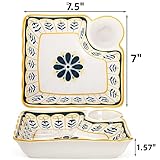 Noamus 4 Pack Dumpling Plate with Dipping Saucer, 7.5" Ceramic Japanese Sushi Platter, Colorful Square Serving Plate with Dish for Home Kitchen, Snack Dessert Salad Fries Fruit Gyoza