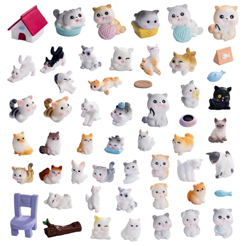 jrootouh 50 Pcs Mini Resin Cat Tiny Animal Fish Miniature Figures for DIY Garden Dollhouse Animals Accessories Micro Landscape Aquarium Party Decor