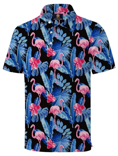 Men's Short Sleeve Polo Shirts Funny 3D Print Flamingo Dry Fit Golf Shirt SPF 50+ Protection Lightweight Poloshirt S