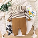 TOKIAGO 6-9 Month Boy Clothes Baby Hoodie Romper Fall Winter Long Sleeve Striped One-Piece Outfit Infant Cute Cartoon Clothing Set Deer Yellow 6-9 Months