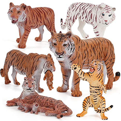 6 PCS Realistic Wildlife Animal Figures Tiger Model Figurines Party Favors Cake Toppers School Project Desktop Decoration Cognitive Toys for 5 6 7 8 Years Old Boys Girls Kid