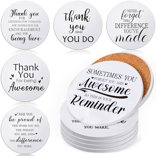 Set of 24 Thank You Appreciation Coasters Set, Ceramic Absorbent Drinks Coasters with Cork, Water Absorbent Cute Cup Mat Gifts for Teacher Employee(Elegant Style,Set of 24)