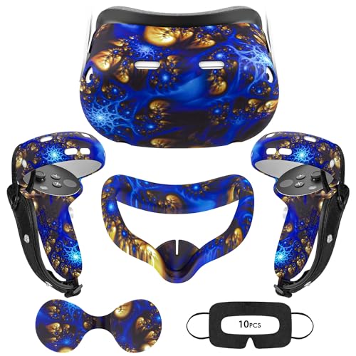 AIXOTO VR Accessories for Oculus Quest 2, Silicone Face Cover/Controller Grip Cover/VR Shell Cover/Lens Cover/10PCS Disposable Eye Cover are Included in VR Headset Accessories Set,(BlueFire)