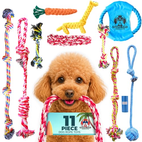 Pacific Pups Products Dog Rope Toys for Medium Dogs 11 Pack - 11 Dog Toy Pack & Puppy Teething Rope Tug of War Dog Toys, Chew Toys to Keep Them Busy, Puppy Chew Ropes