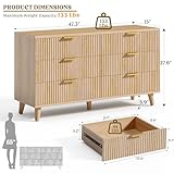 Lulive Dresser for Bedroom Wooden Chest of Drawers, Fluted Mid Century Modern Dressers TV Stand 6 Drawers for Bedroom, Closet, Living Room, Hallway Natural