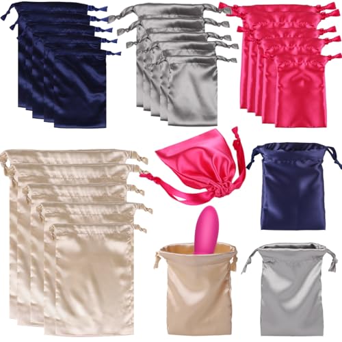 24 Pcs Adult Toy Storage Bags, Satin Drawstring Bag Set, 3 Sizes, 4 Colors, Sunglasses Pouch Case, Travel-Friendly, Lightweight