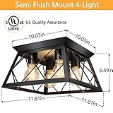 FadimiKoo 4-Light Black Flush Mount Ceiling Light for Kitchen Hallway, Industrial Close to Ceiling Lighting, Farmhouse Square Cage Ceiling Lamp for Dining Room, Living Room, Bulb Not Included