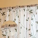 AmHoo 2 Panels Embroidered Leaf Pattern Semi Sheer Curtains Foliage Floral Voile Window Draperies Treatment for Bedroom Living Room Rod Pocket White Sage Green 53 x 84 Inch