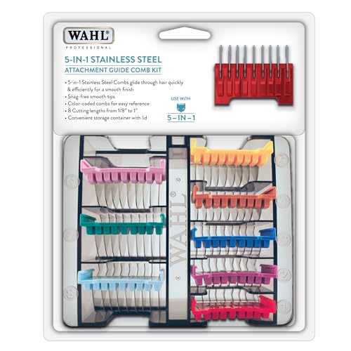 WAHL Professional Animal Stainless Steel Attachment Guide Comb Set for Wahl's Bravura, Arco, 5 Style Groom, Chromado, Creativa, Figura, and Motion Pet, Dog, Cat, and Horse Clippers