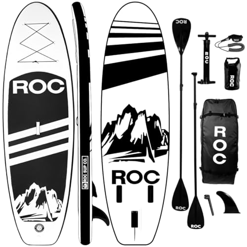 Roc Inflatable Stand Up Paddle Boards with Premium SUP Paddle Board Accessories, Wide Stable Design, Non-Slip Comfort Deck for Youth & Adults (Black)
