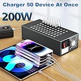 50 Port 200 Watt (40A) USB Charging Station, USB Fast Charger with Intelligent Protection, Multiple USB Desktop Chargers, Suitable for Hotels, Shops, Schools, Shopping malls