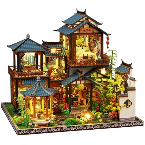 YSWOOD WORLD DIY Miniature House Kit, Mini House Building Kit with LED & Music Movement, DIY Miniature Kit for Adults Teen, Dollhouse Kit
