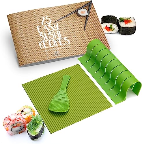 Sushi Making Kit - Home Cooking Gift Set for Kids and Adults - Silicone Sushi Roller With Recipe Book - DIY Sushi Maker Mold