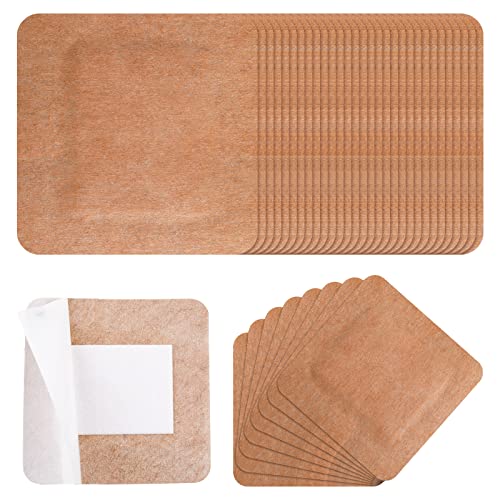 Teling 50 Pcs Extra Large Adhesive Bandages Flexible Fabric Bandages for Wounds Bandaging Supplies Bulk Nonstick Pads for Wound Care Skin Dressing Wrap, 4 x 4 Inch(Brown)
