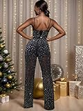 Figdaw Women's Sparkle Rhinestone Sequin Jumpsuit,Sexy Glitter Jumpsuits,Party Night Out,Dressy Cocktail,Birthday Events Outfit,Black,S,C6556