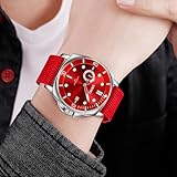 SKMEI Watch for Men Waterproof Fashion Casual Sport Big Face Analog Quartz Luminous Luxury Dress Business Gift Cloth Nylon Strap Red Wrist Watches